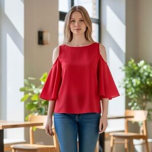 Alice+Olivia Ladies Red Coralee Cold Shoulder Blouse (RARE Top!)